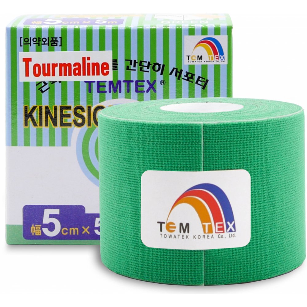 Temtex - Kinesiologie Tape Tourmaline - Groen - 5cm x 5m - doos 6 Rollen - Intertaping.nl