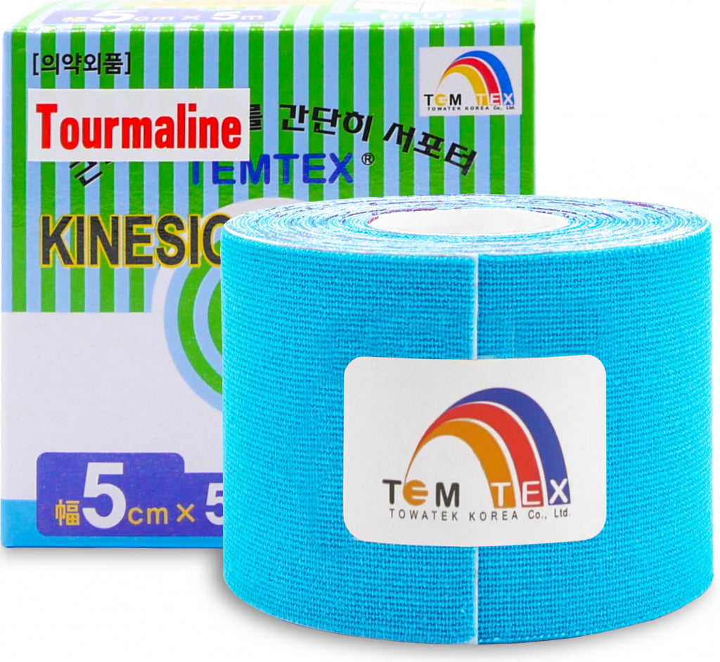 Temtex - Kinesiologie Tape Tourmaline - Blauw - 5cm x 5m - doos 6 Rollen - Intertaping.nl